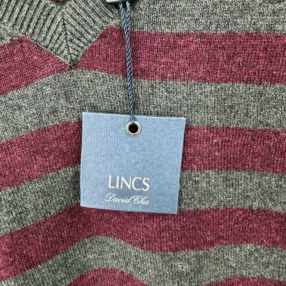 NEW LINCS Mens XL Sweater Vest Cashmere Blend Striped V-Neck Golf Preppy Luxury‎